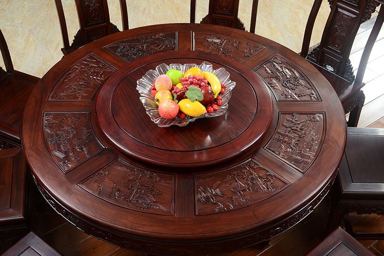 傲诗 非洲酸枝红木圆形餐桌 带转盘 中式实木古典家具 包送 cas43产品