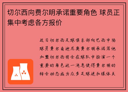 切尔西向费尔明承诺重要角色 球员正集中考虑各方报价