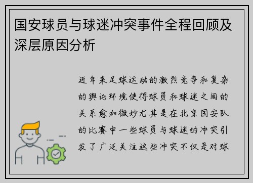 国安球员与球迷冲突事件全程回顾及深层原因分析